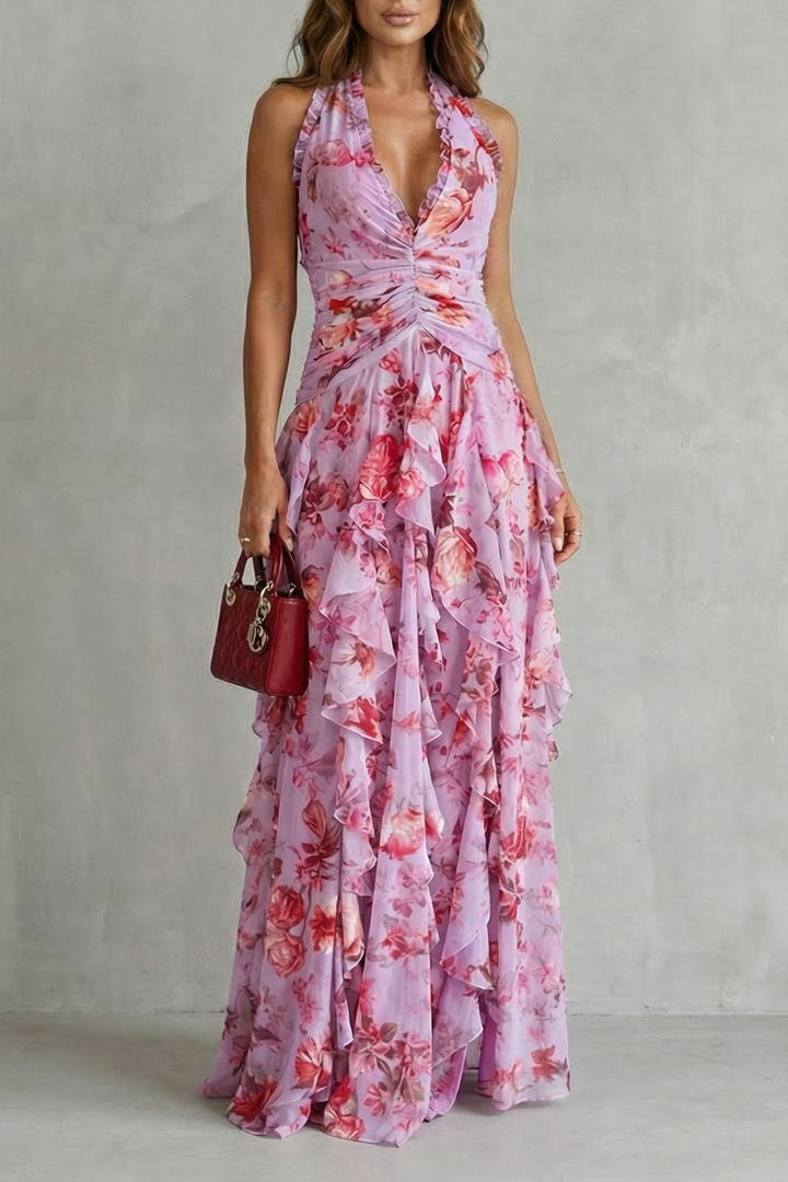 Belladina Elegant Rose Cascade Maxi Dress with American Neckline – women&