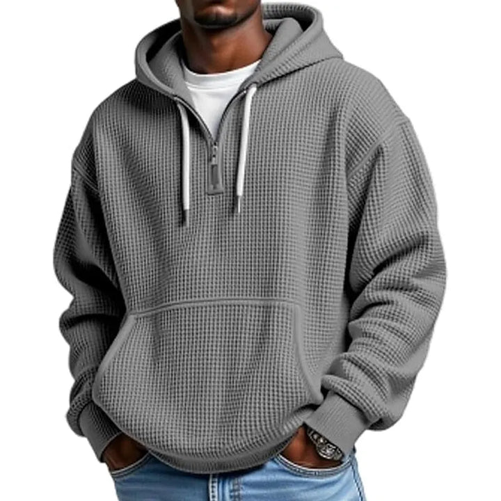 Brenta Waffle-Knit Hoodie in Light Gray