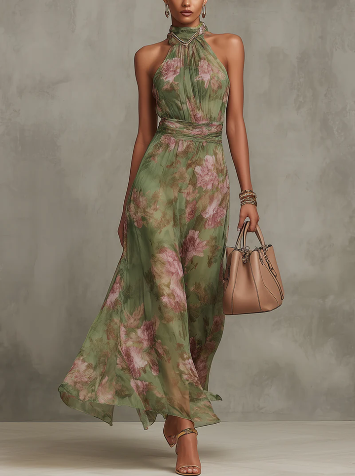 Livia Chic Floral Maxi Halter Dress – women&