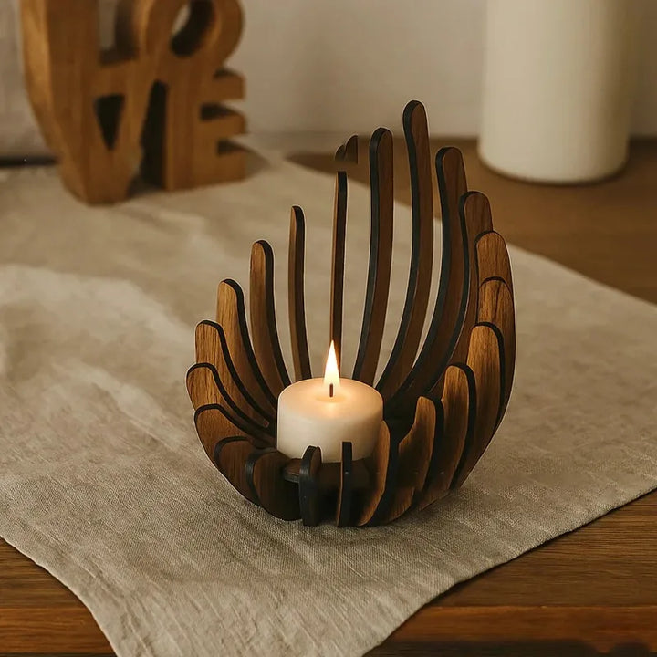 Loto wooden lotus candle holder glowing