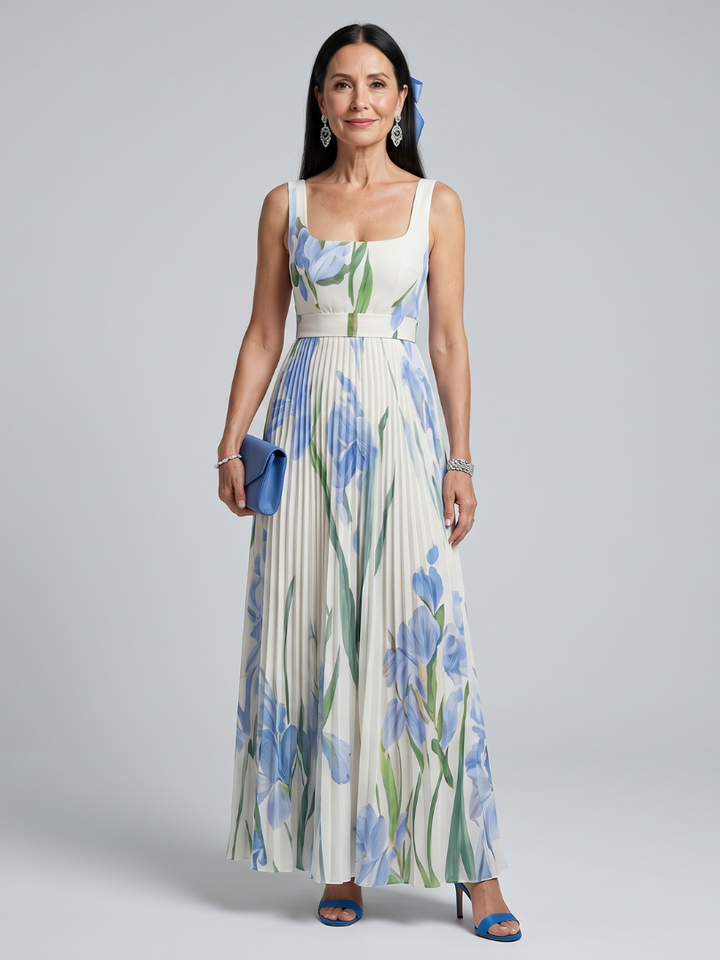 Ophelia Sleeveless Square Neck Floral Print Midi Dress – women&