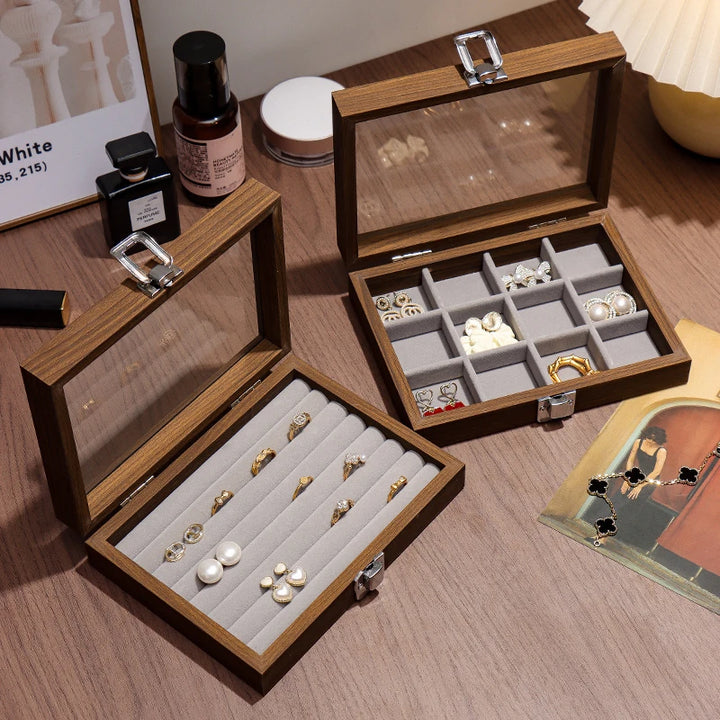 Vetrinetta walnut jewelry boxes with glass lids