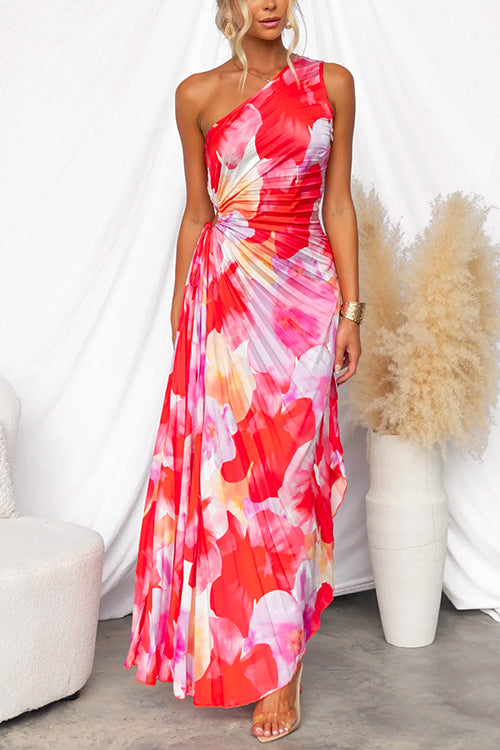 Yanira One Shoulder Pleated Dress – women&