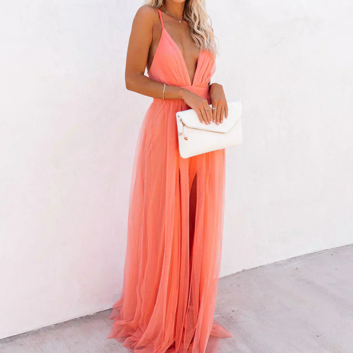 Ginevra Light Coral Maxi Dress, view 6