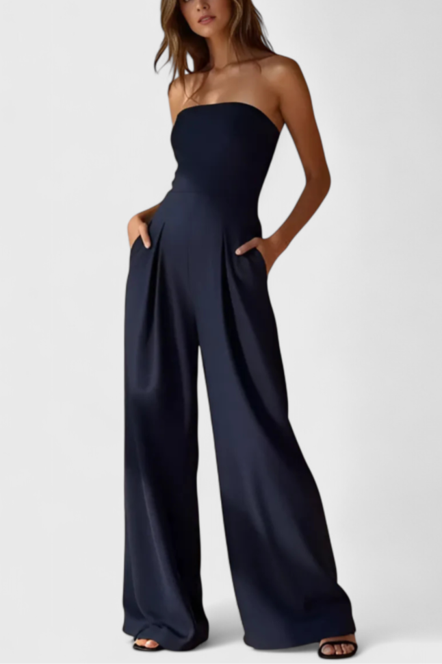 Structured Neckline Sleeveless Jumpsuit with Wide Leg Pants by Llona – women's jumpsuits