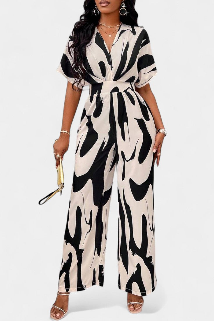 Zahara V Neck Abstract Wide Leg Jumpsuit – women's jumpsuits