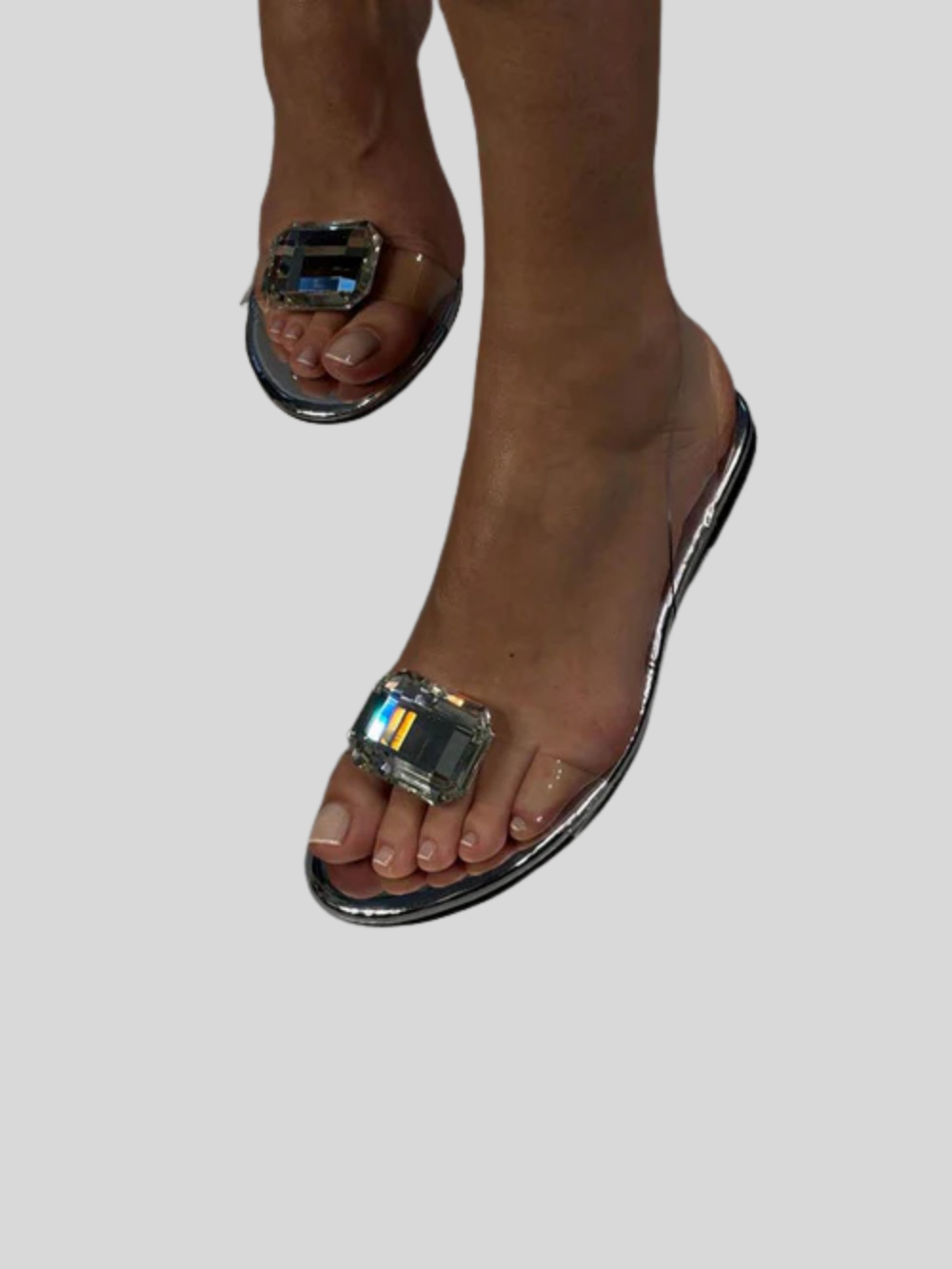 Petra Clear Crystal Embellished Flat Sandals – women's shoes