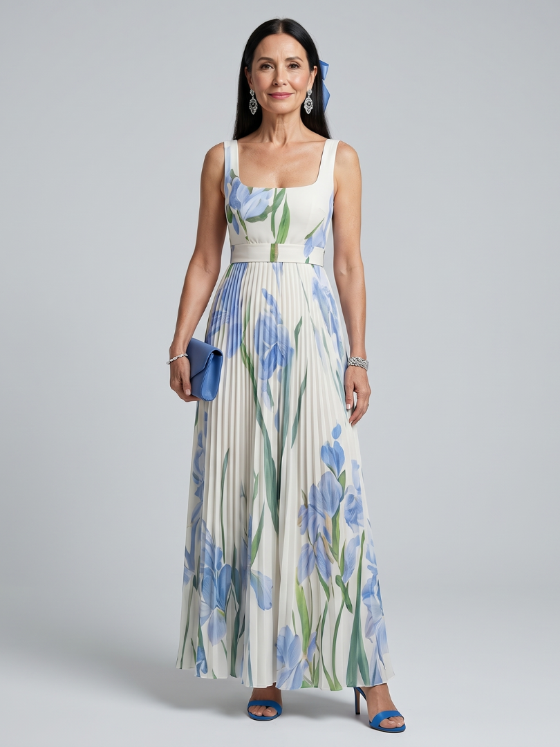 Ophelia Sleeveless Square Neck Floral Print Midi Dress – women's dresses