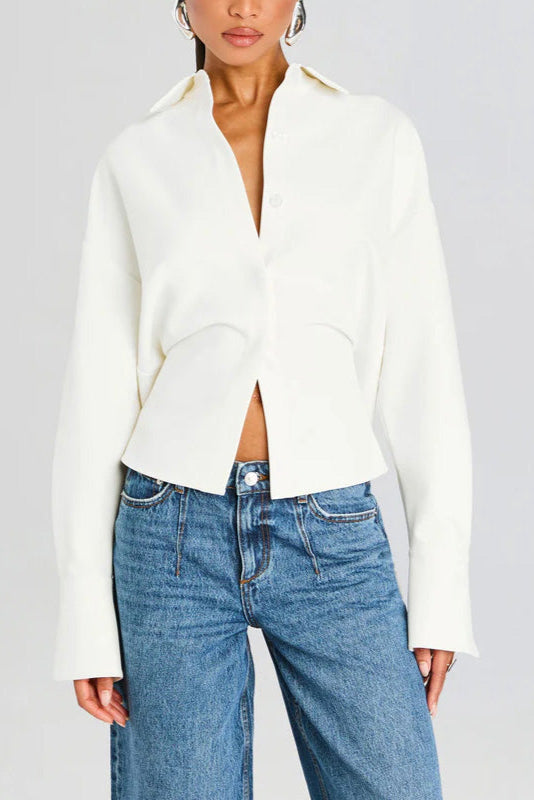 Elegant Draped Button Up Blouse – women's shirts