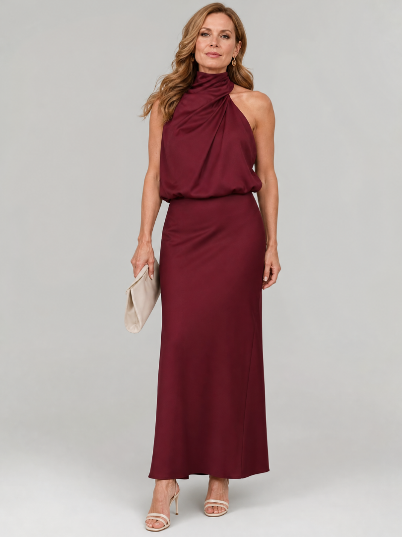 Nopal Sleeveless Draped Neck Midi Dress – women's dresses