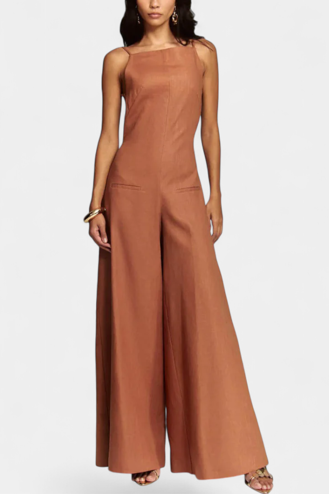 Belén Ramie Wide Leg Halter Jumpsuit with Straight Neckline – women's jumpsuits