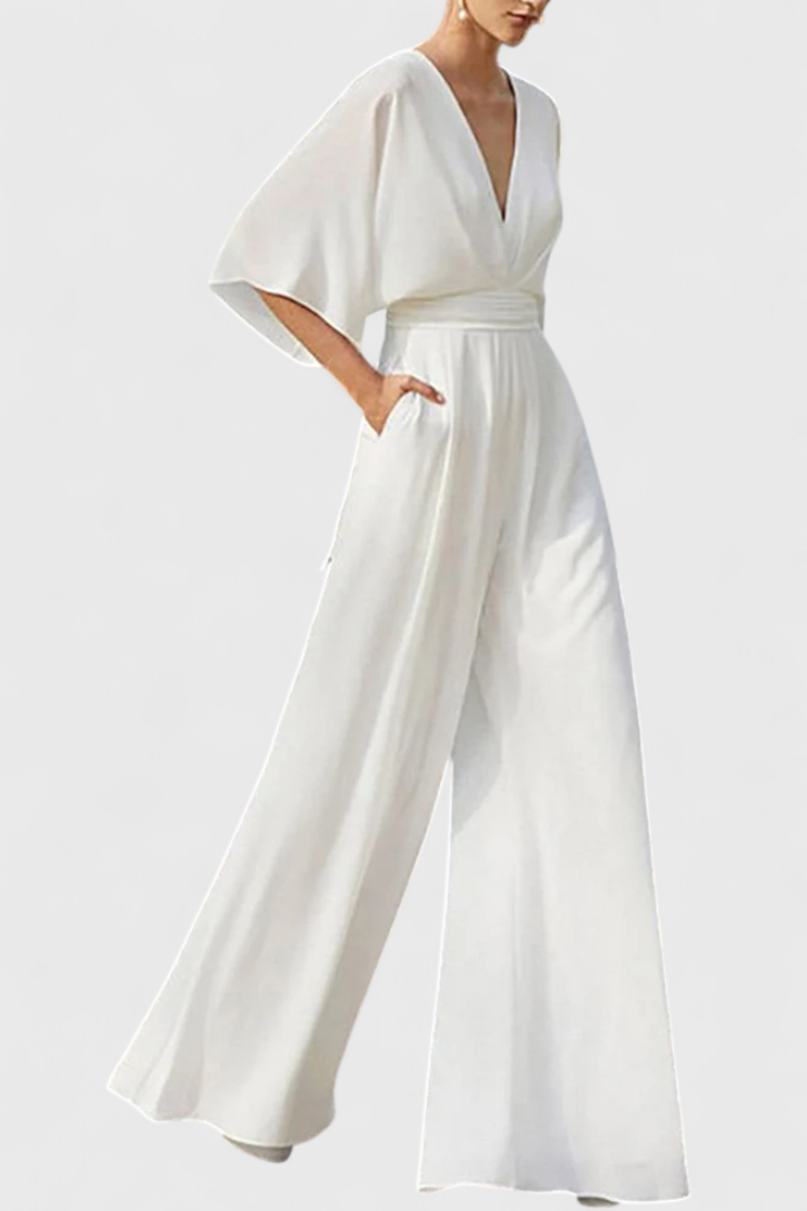 Isaura Chic Jumpsuit with Cape Sleeves and V Neck Design – women's jumpsuits