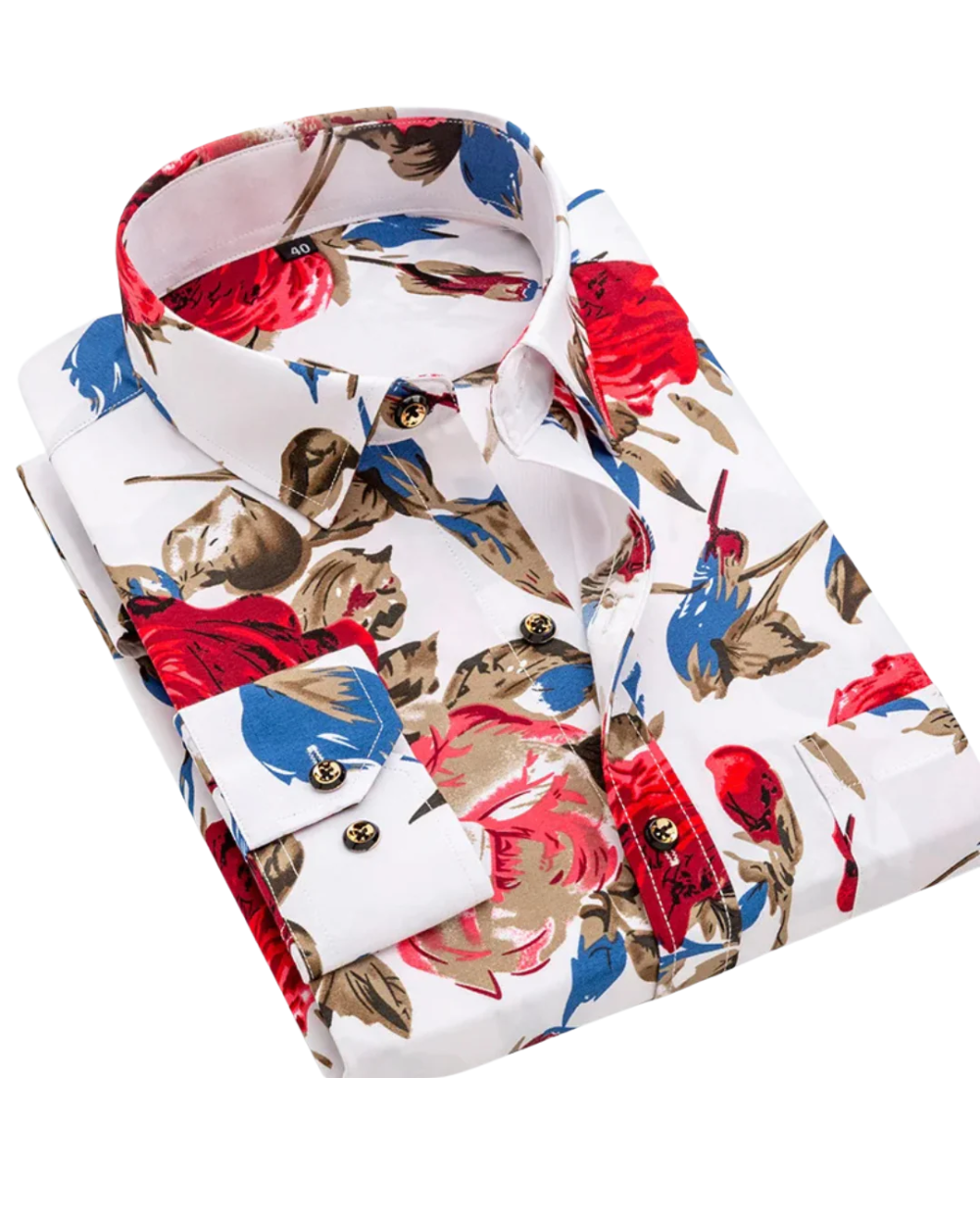 White with Red & Blue Floral Print / 4XL