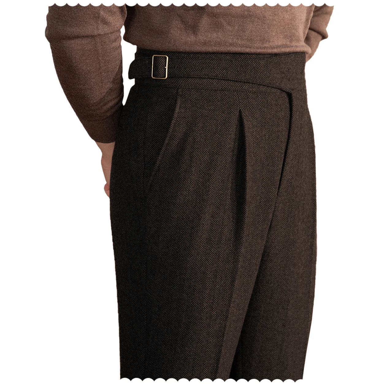 Verona men's herringbone tweed trousers in Coffee