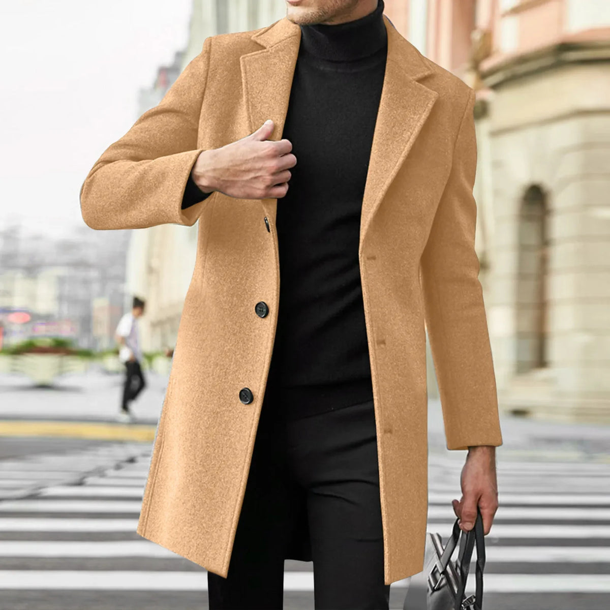 Torino men's single-breasted wool-blend overcoat in Camel