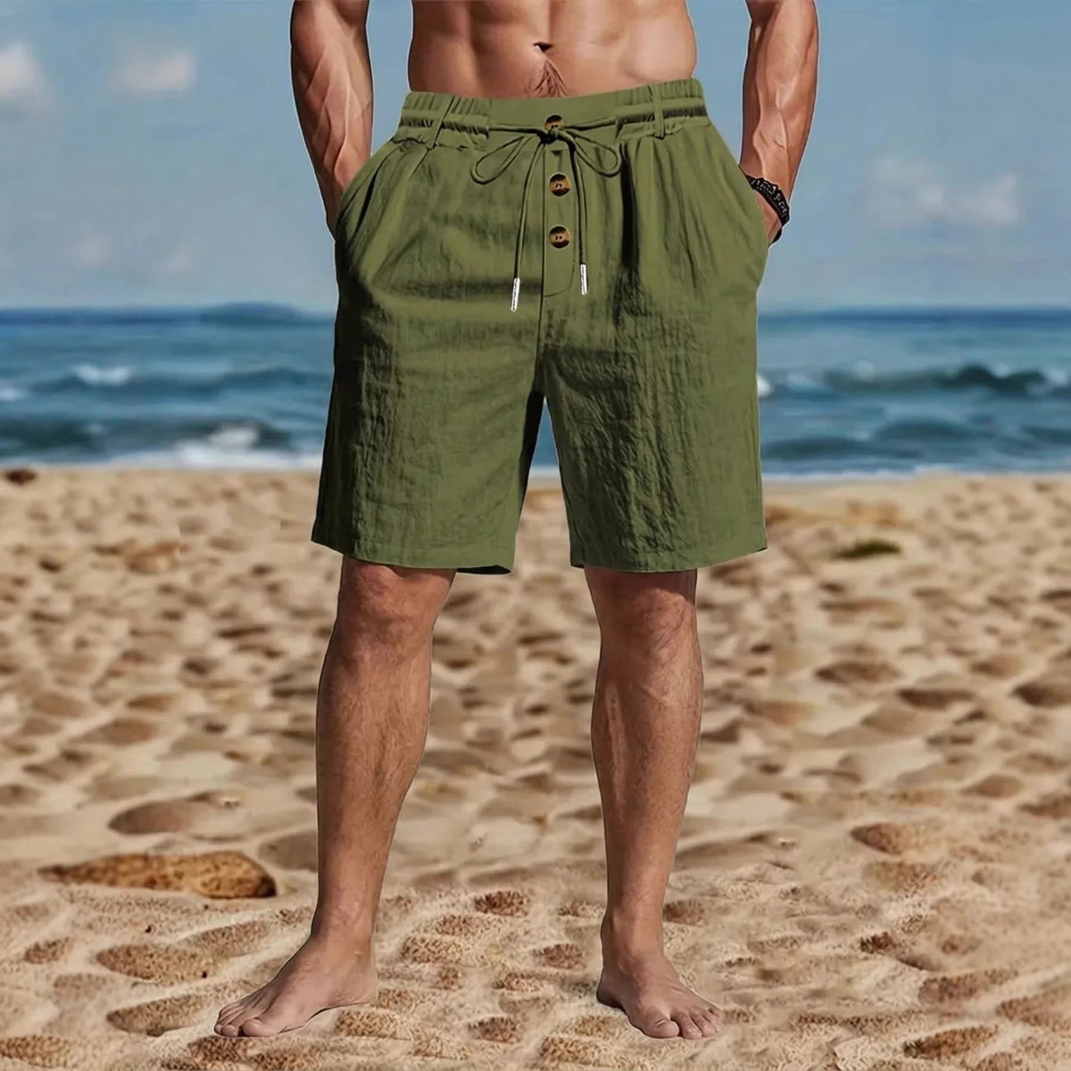 Men's cotton linen shorts, view 4