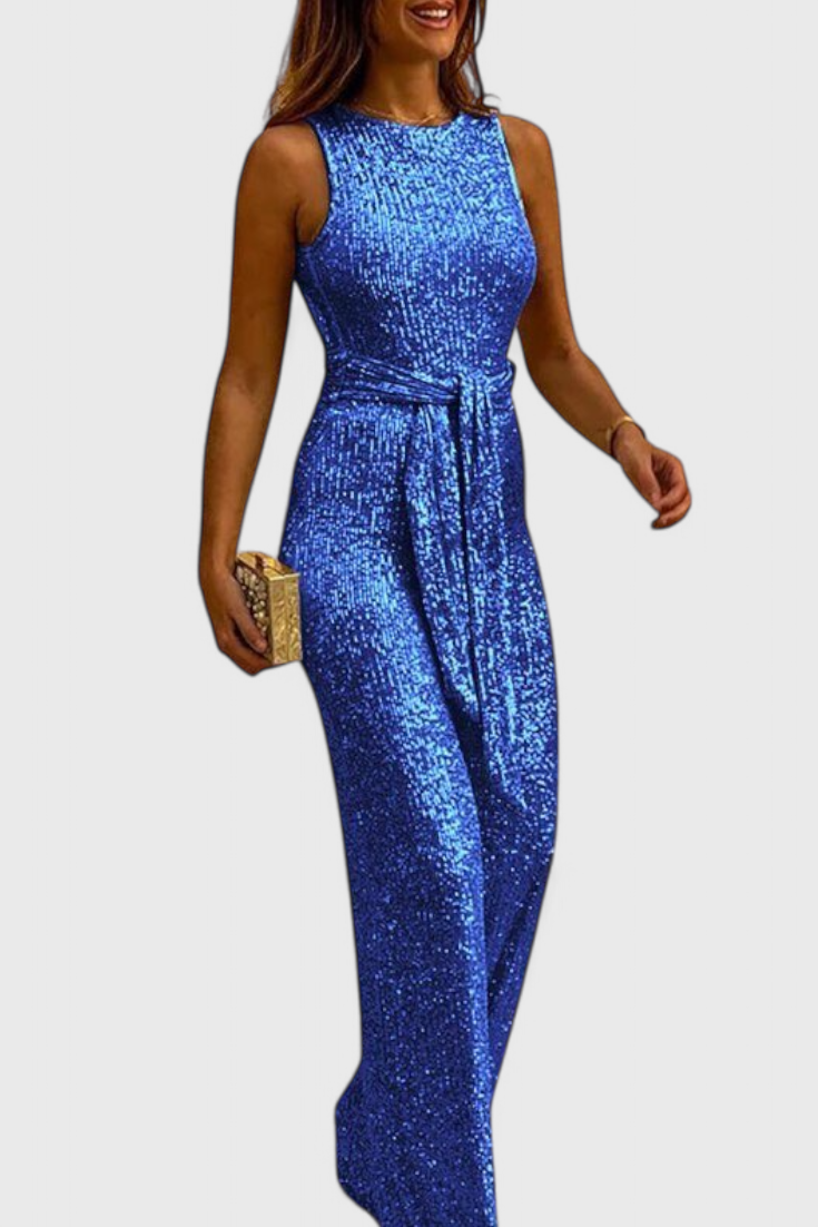 Adele Adjustable Waist Long Sequin Jumpsuit – women's jumpsuits, view 3