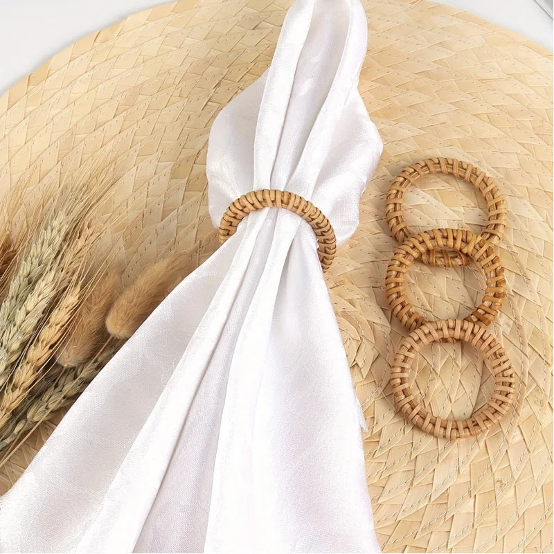 Anello rattan napkin rings with white napkins