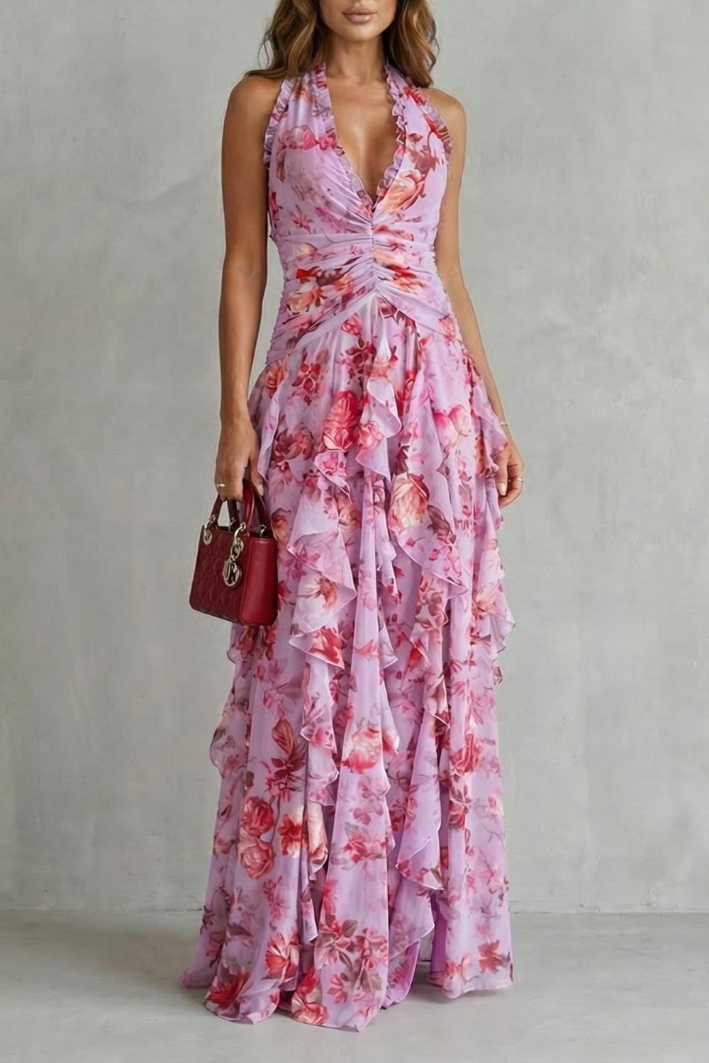 Belladina Elegant Rose Cascade Maxi Dress with American Neckline – women's maxi dresses, view 2