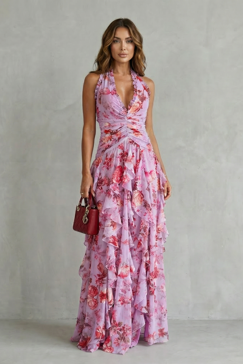 Belladina Elegant Rose Cascade Maxi Dress with American Neckline – women's maxi dresses, view 3