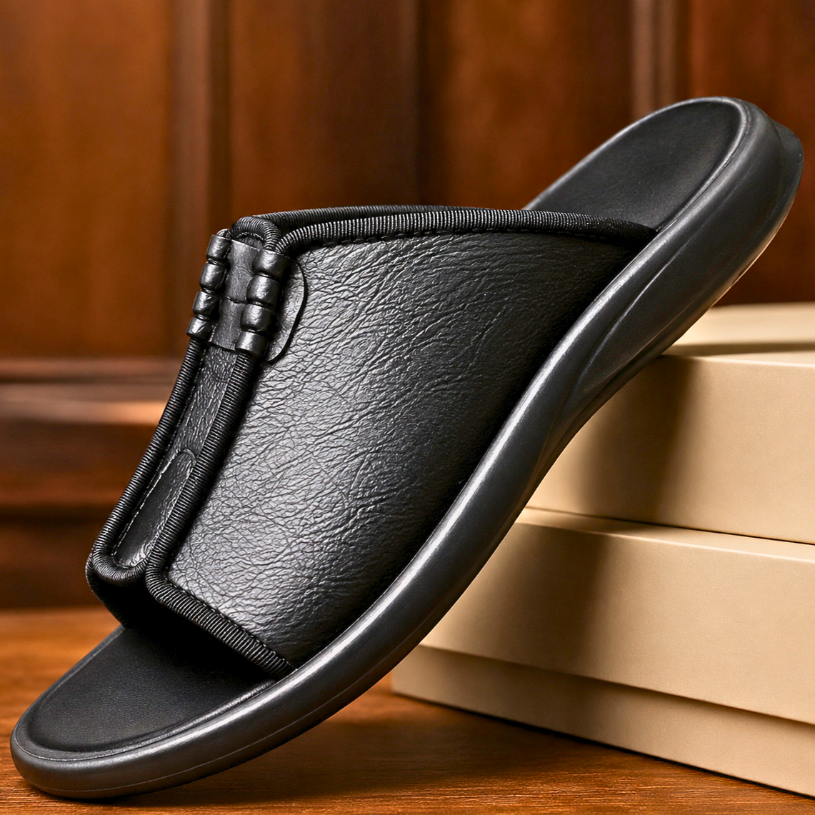 Bondi men's leather-finish sandals in Black