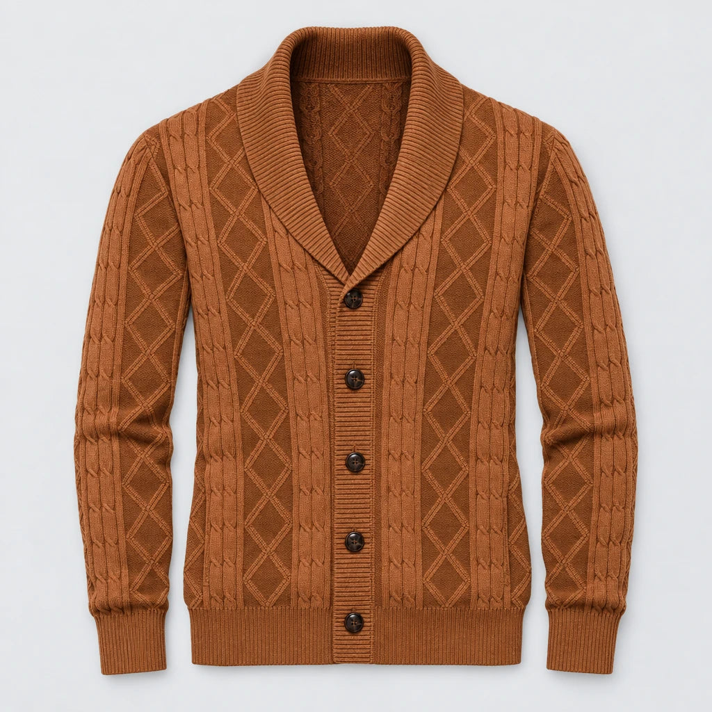 Bradford Cable Knit Cardigan - Cognac Tan