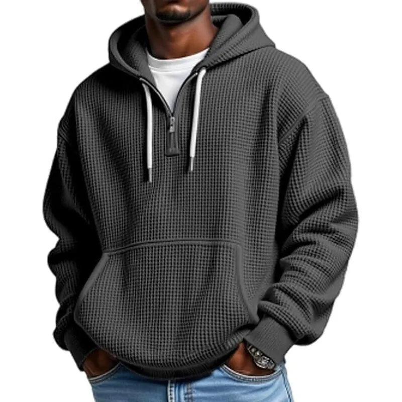 Brenta Waffle-Knit Hoodie in Dark Gray