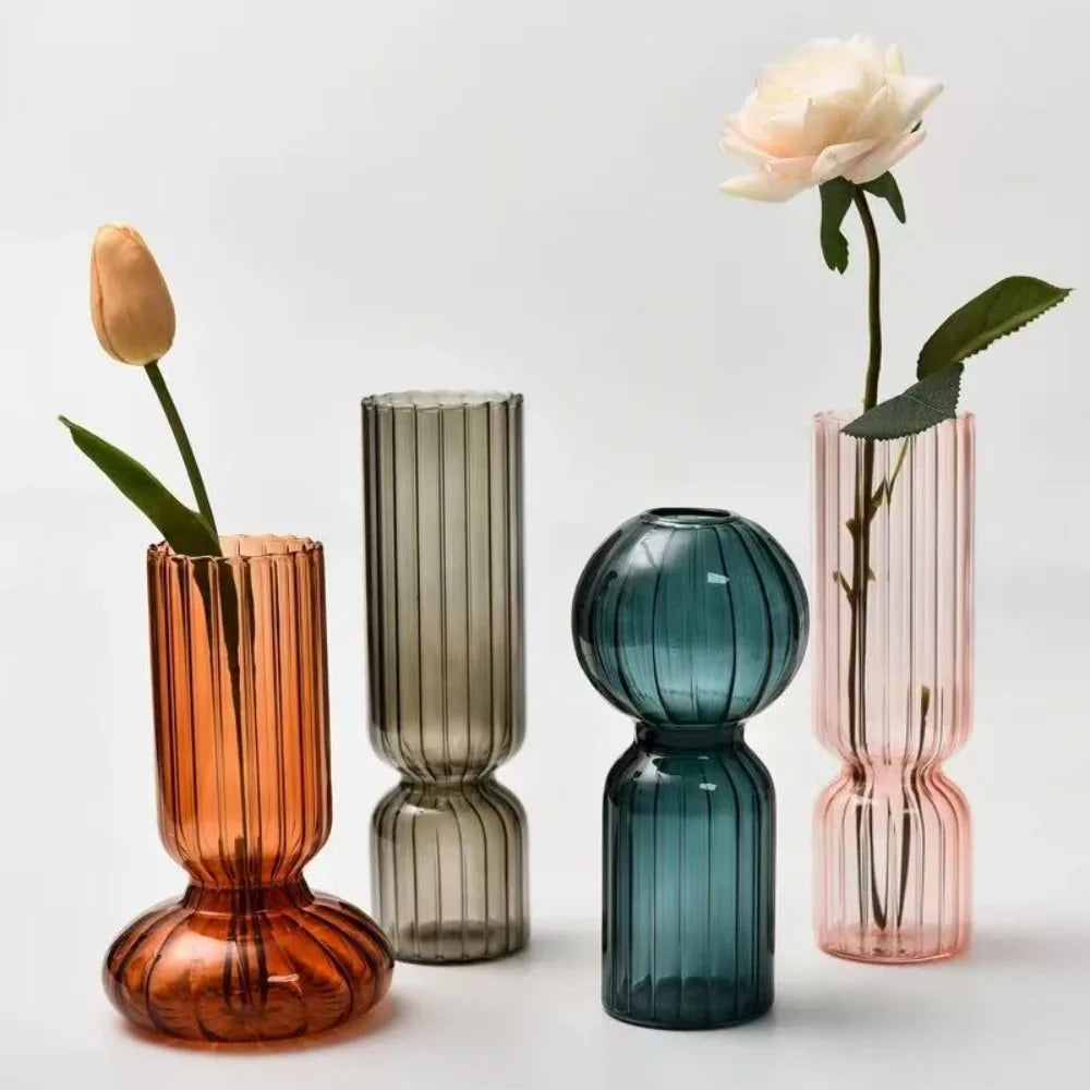 Burano colored glass vases with flowers