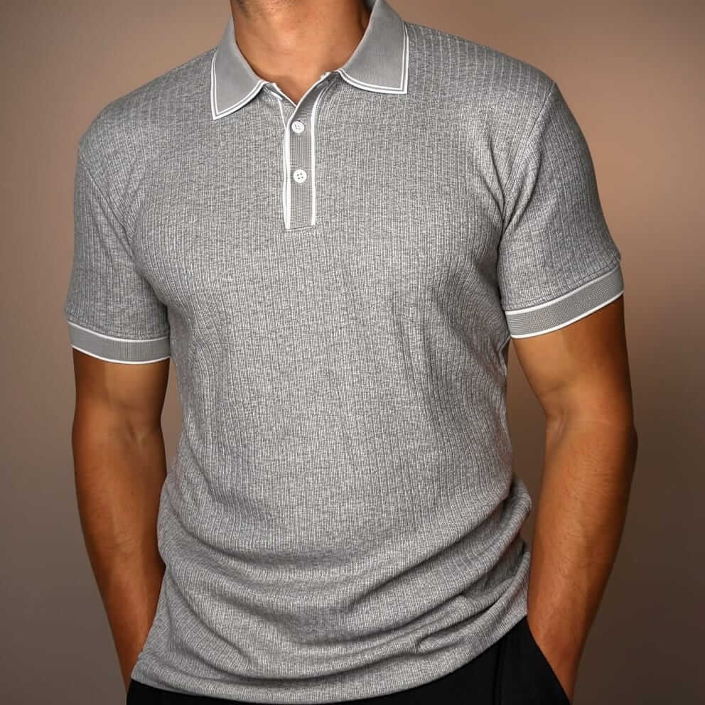 Byron men's ribbed knit polo shirt in Gray