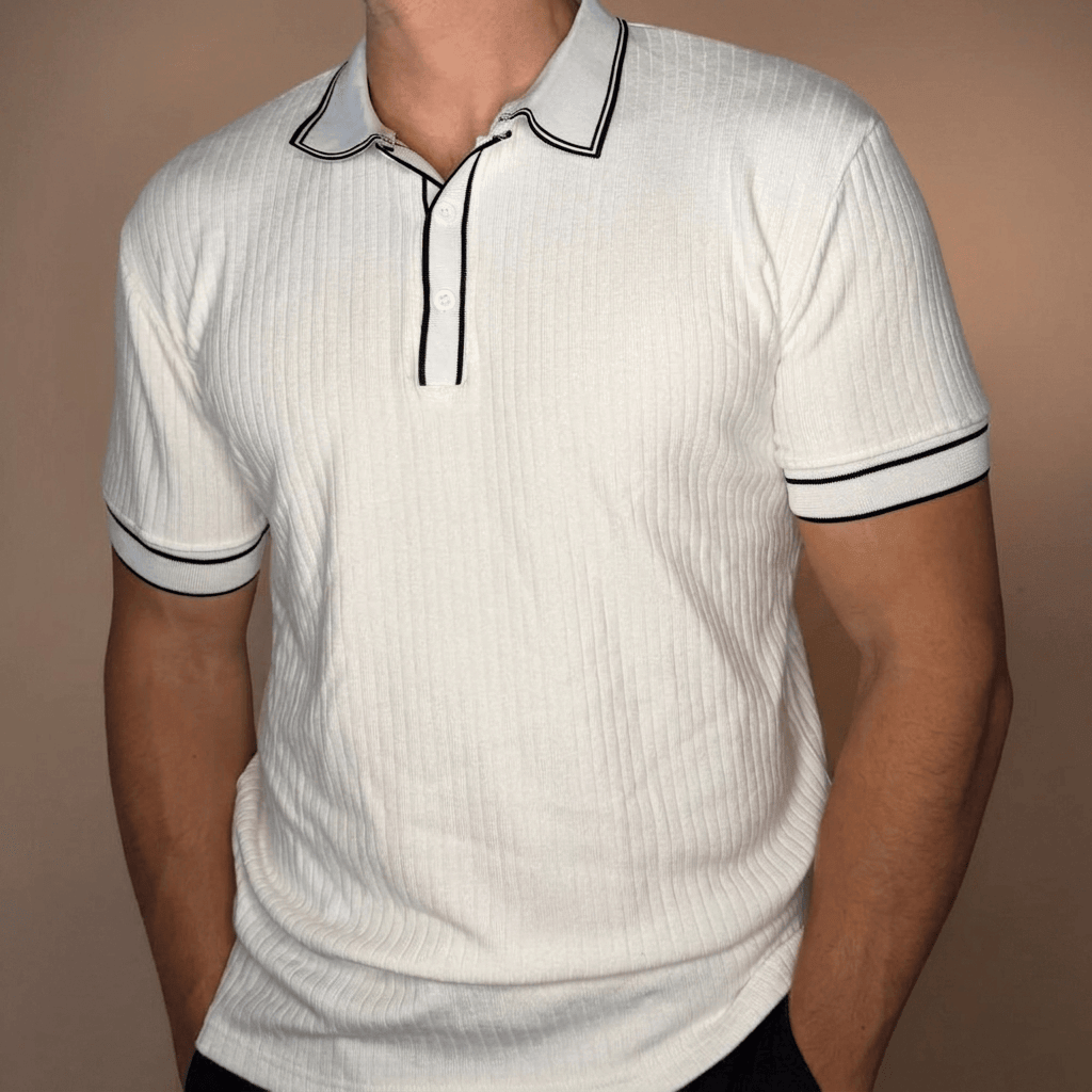 Byron men's ribbed knit polo shirt in White