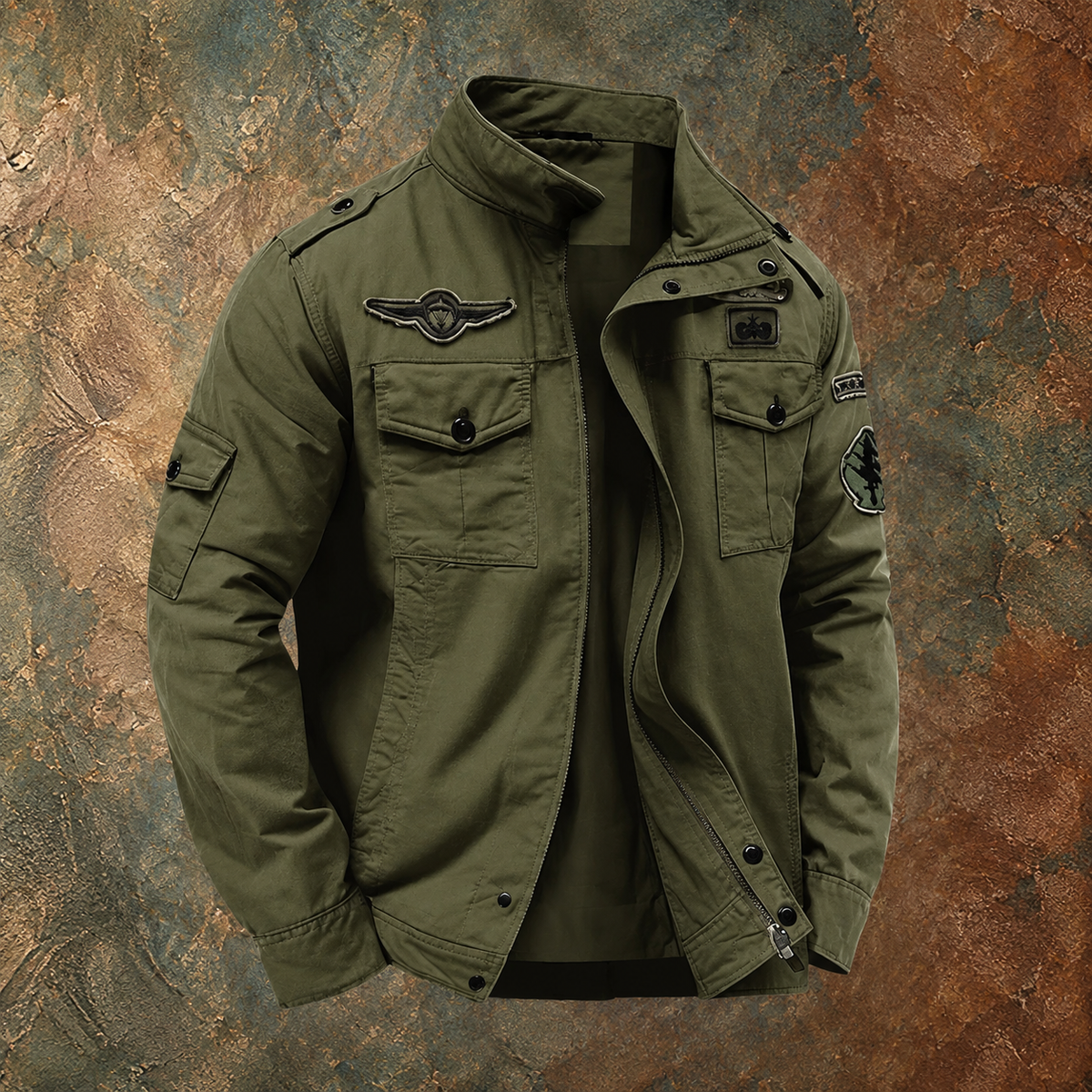 Carter men's military jacket in Green, styled shot