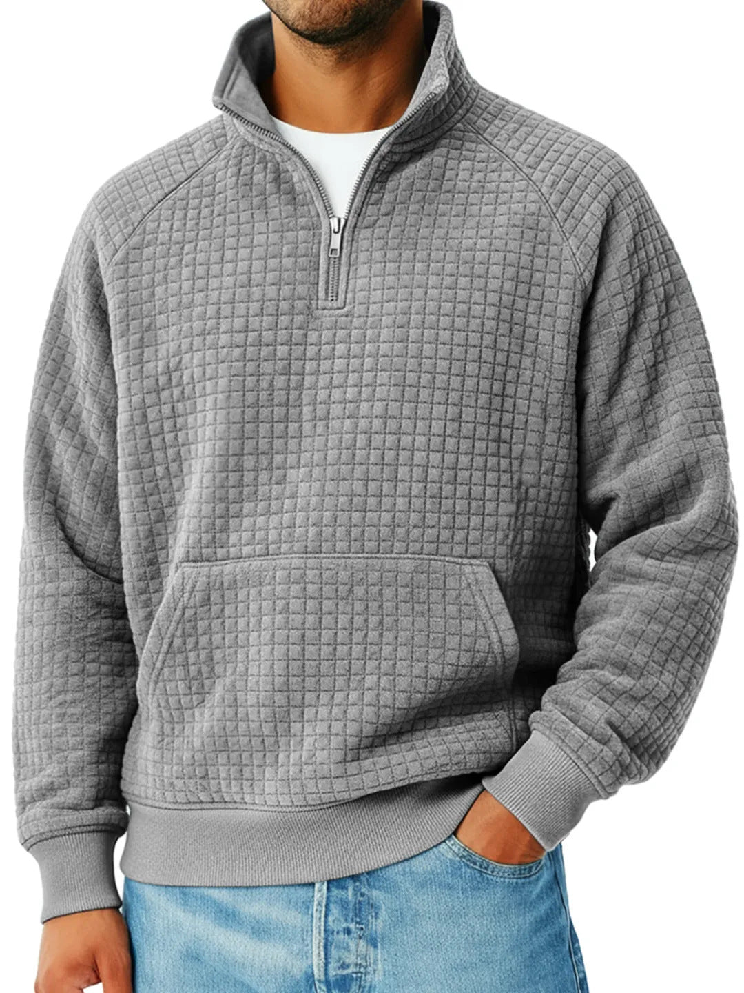 Chiavenna Grid-Knit Quarter-Zip in Gray
