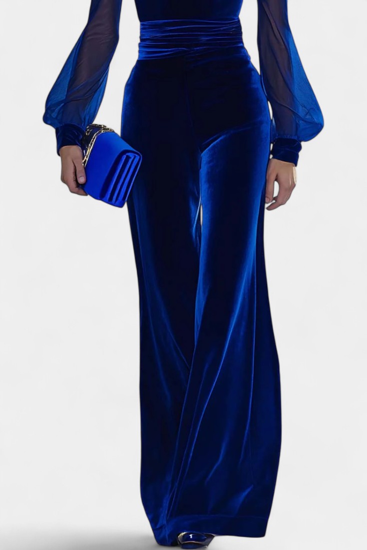 Clarène V Neck Velvet Jumpsuit with Long Sleeves – women's jumpsuits, view 3