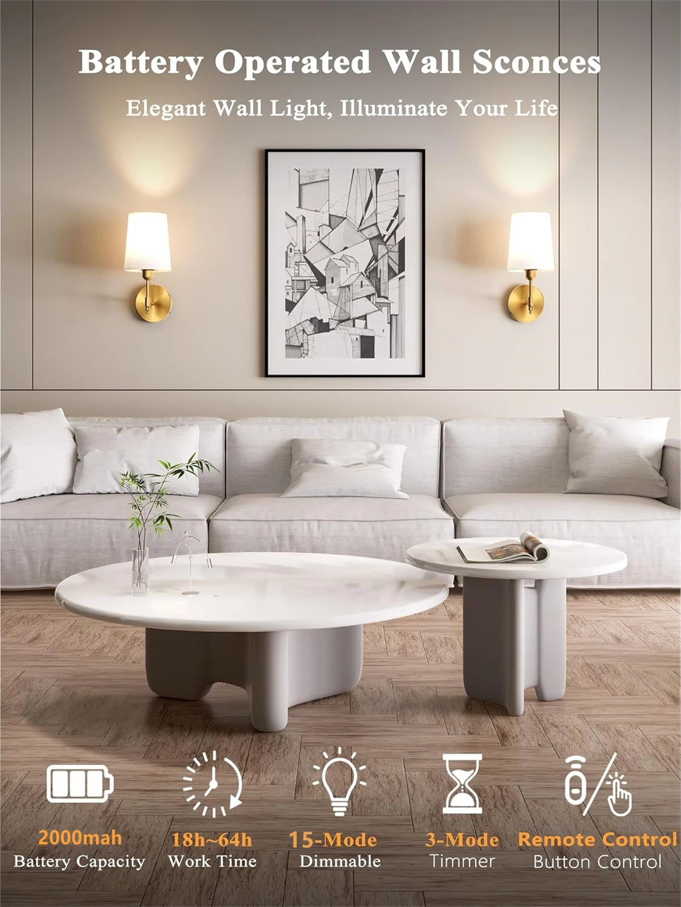 Como wall sconces in a living room