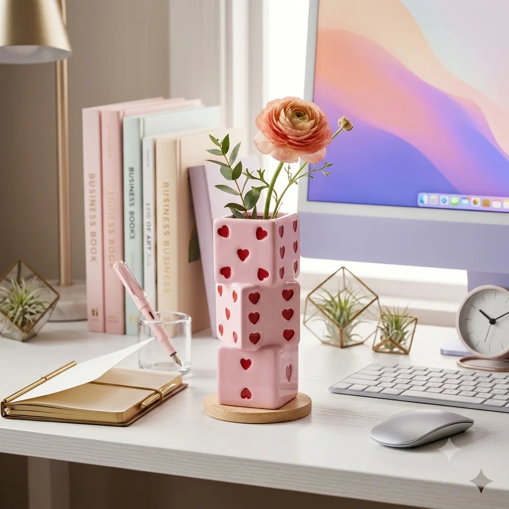 Dado vase on a bookshelf