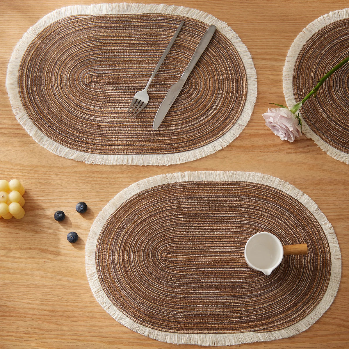 Desco oval placemats on a wooden table