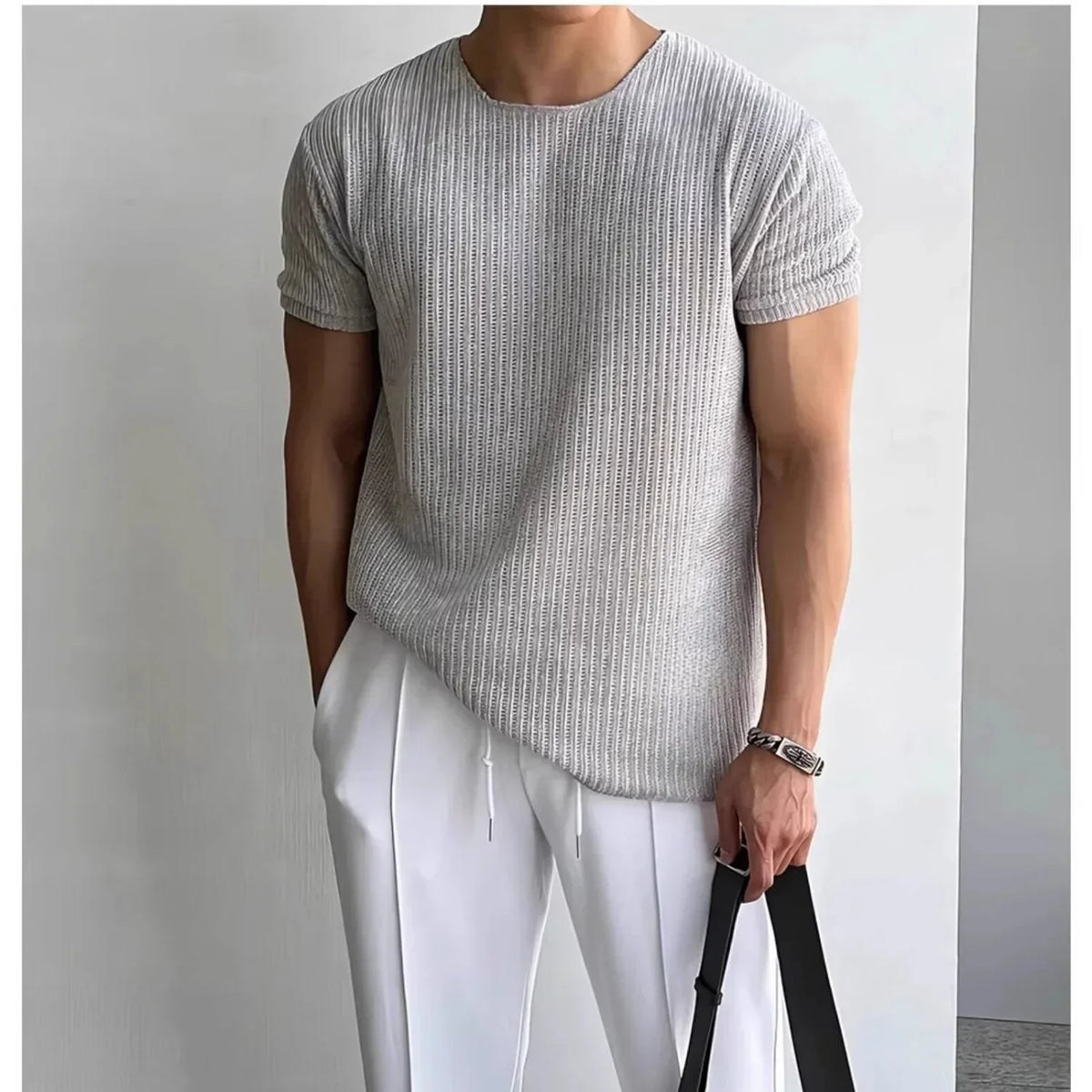 Men's elegant knit t-shirt, view 4
