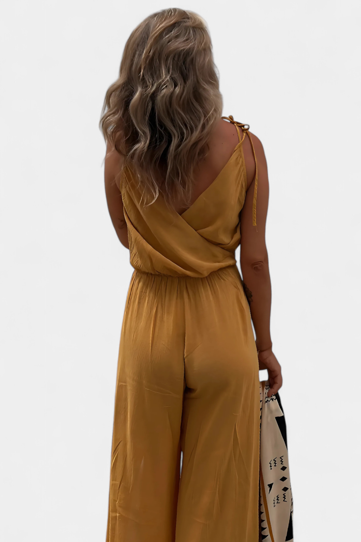 Donatila Washed Cotton Jumpsuit with Crisscross Neckline and Open Legs – women's jumpsuits, view 2