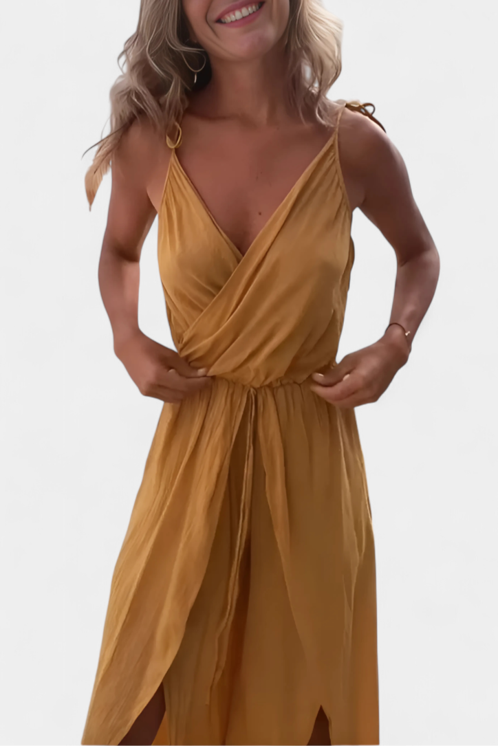 Donatila Washed Cotton Jumpsuit with Crisscross Neckline and Open Legs – women's jumpsuits, view 3