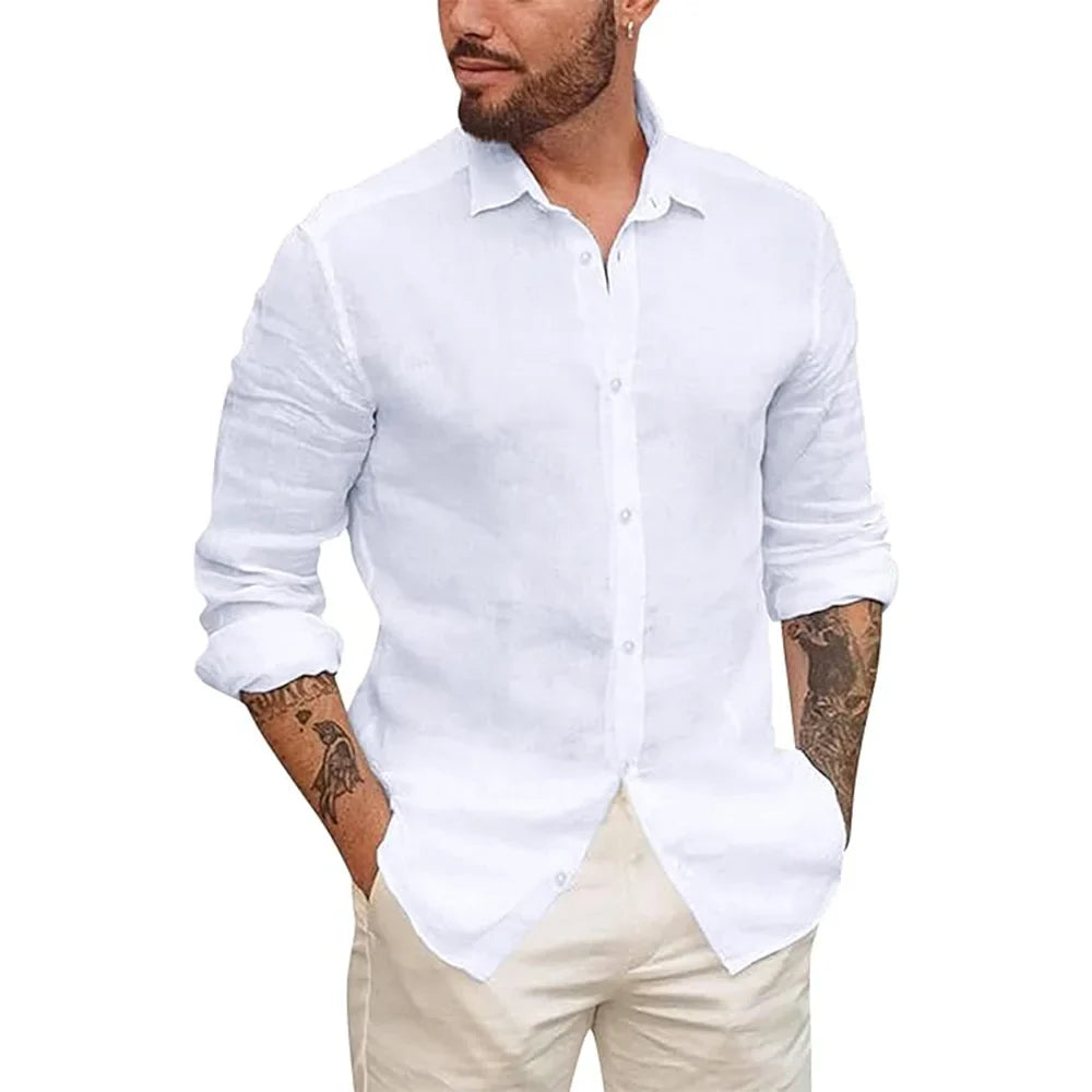 Hawaiian men's cotton linen shirt, additional view