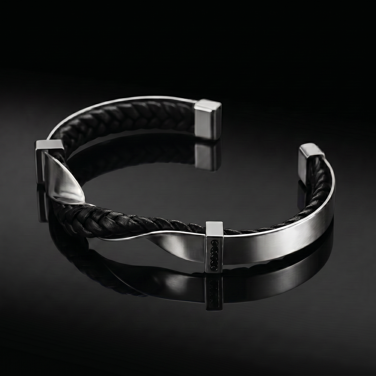 Enzo Braided Cuff Bracelet in Black & Silver