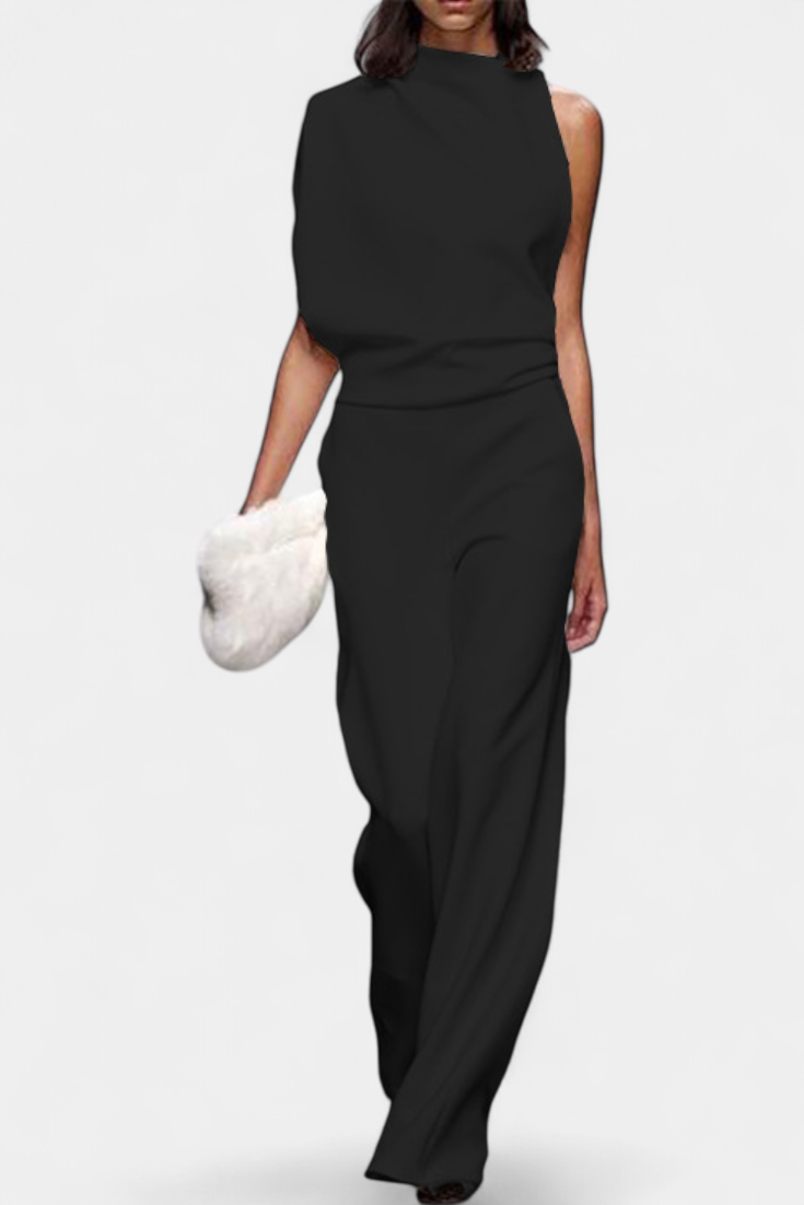 Asymmetrical One Shoulder Jumpsuit with Flowing Legs by Etta – women's jumpsuits, view 2