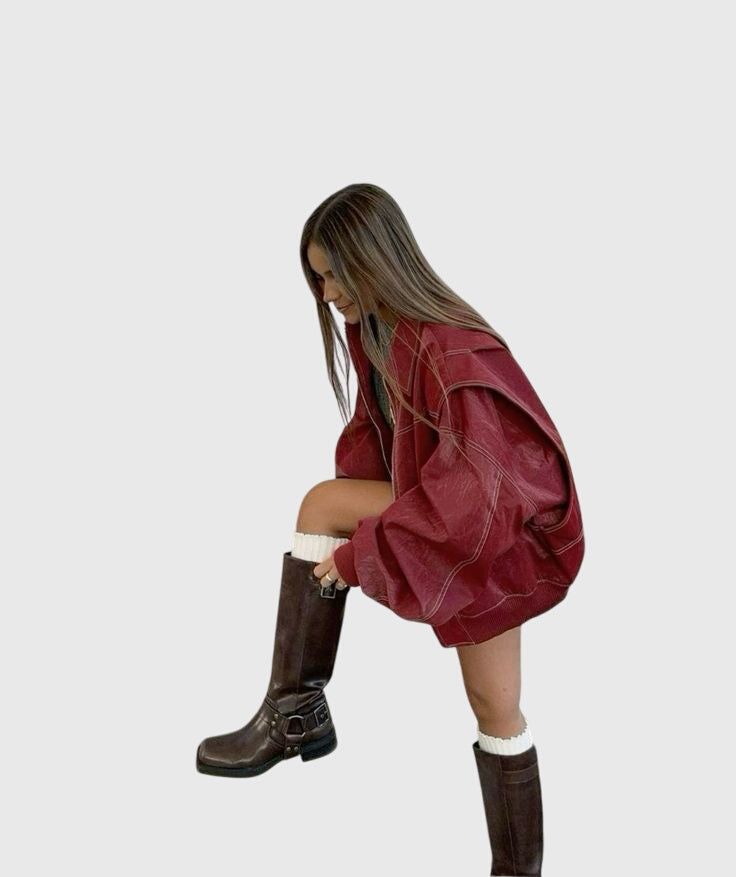 Faye Oversized Leather Jacket – women's jackets, view 2