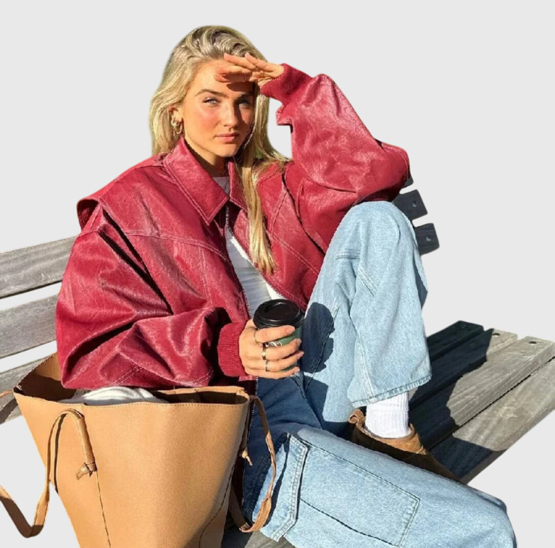 Faye Oversized Leather Jacket – women's jackets, view 4