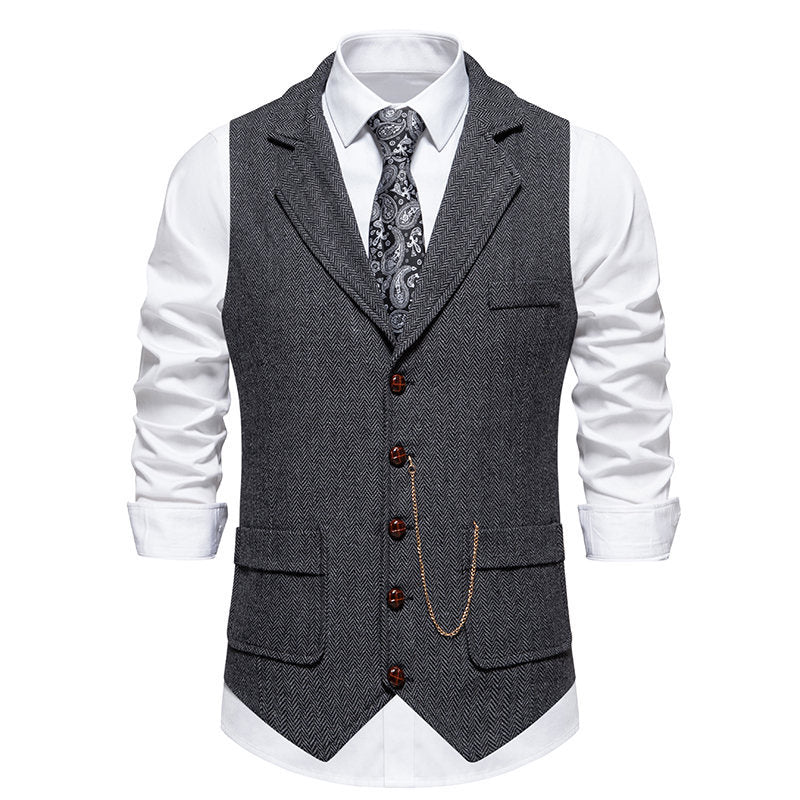 Ferrante men's herringbone tweed vest - Dark Gray