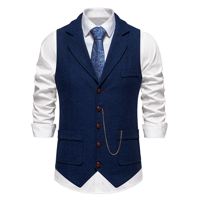 Ferrante men's herringbone tweed vest - Navy Blue