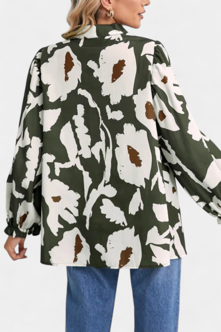 Filomena Relaxed Blouse with Puff Sleeves and Abstract Floral Design – women's shirts, view 3