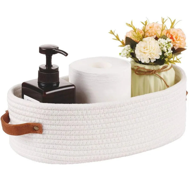 Fune white basket with leather-look handles