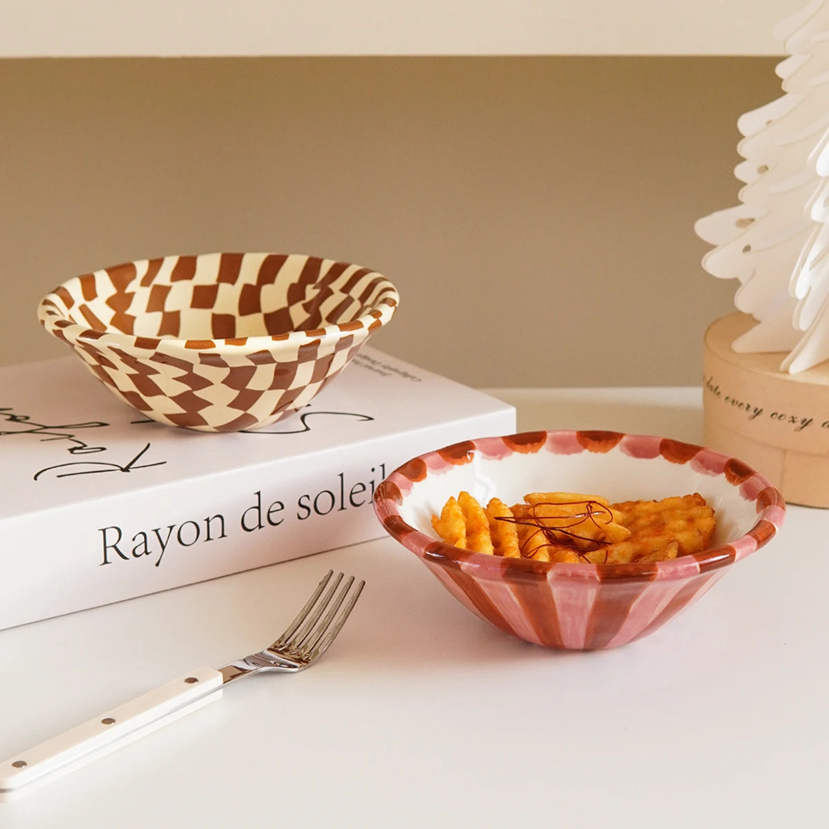 Gelateria checkered and striped bowls