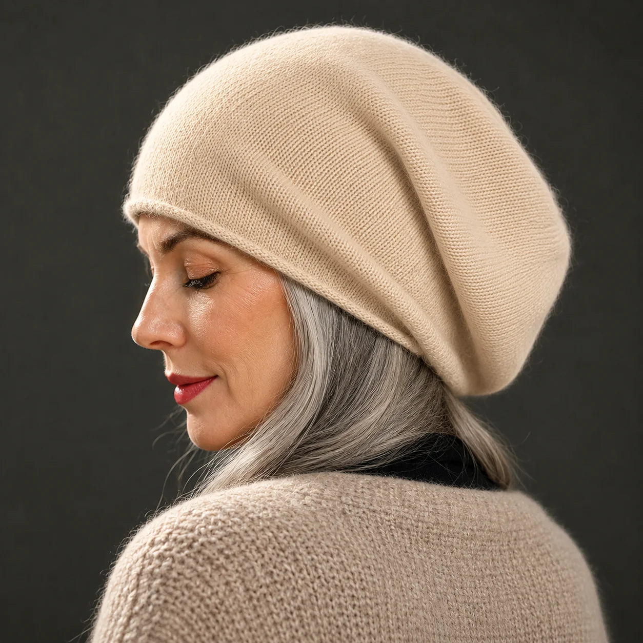 Giulia Soft-Knit Winter Beanie in Beige